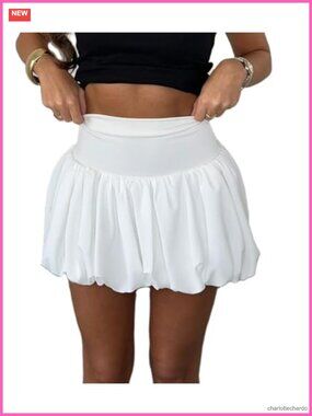 Y2K Bubble Mini Skirt High Elastic Waist Ruffle Flared Layered Pleated Puffy